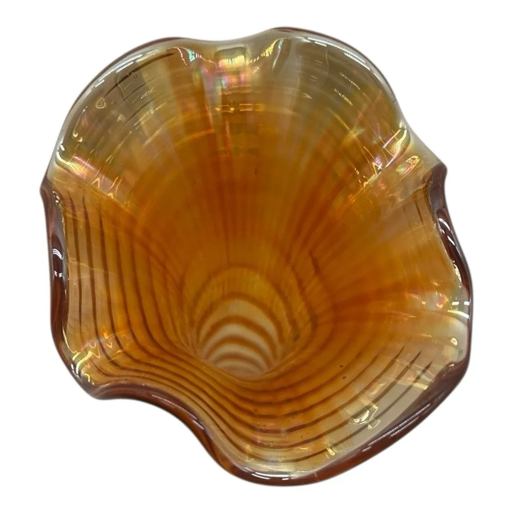 Vintage Imperial Ripple‎ Marigold Carnival Glass Vase 11.5